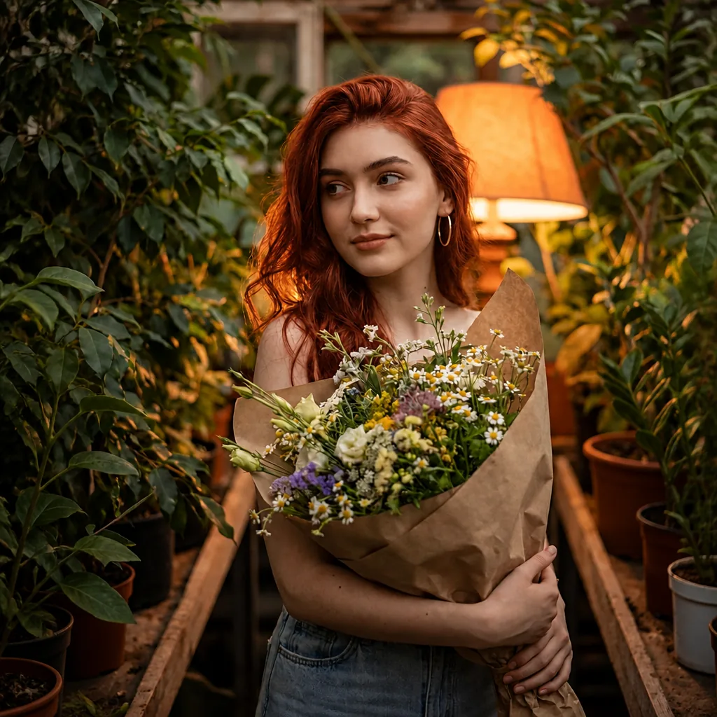 AI hair color change: portrait with natural copper hair