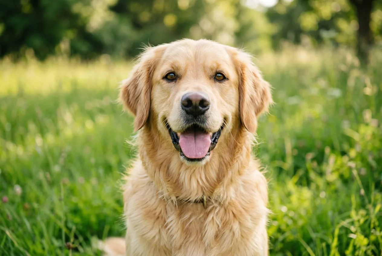 Golden retriever outdoors before AI background replacement