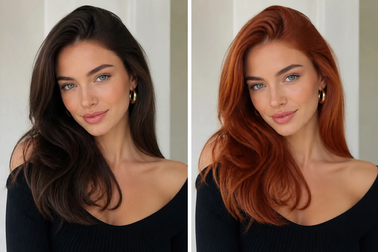 Portrait with brunette hair changed to copper red