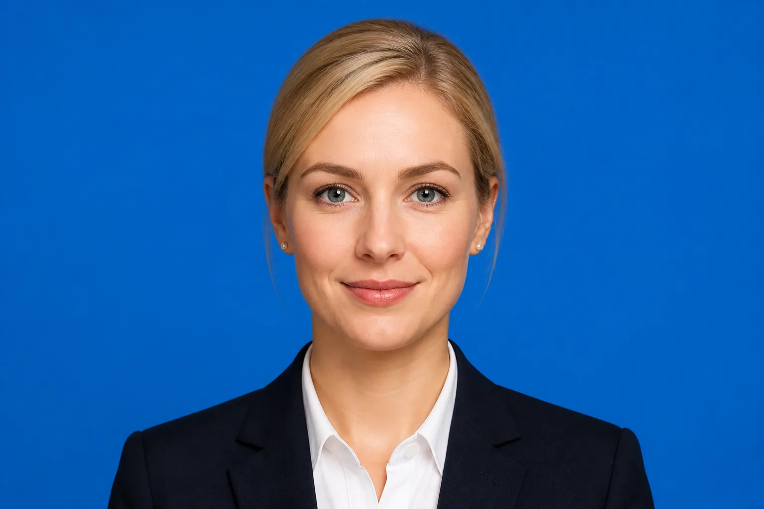 Headshot: blue backdrop to clean white — before