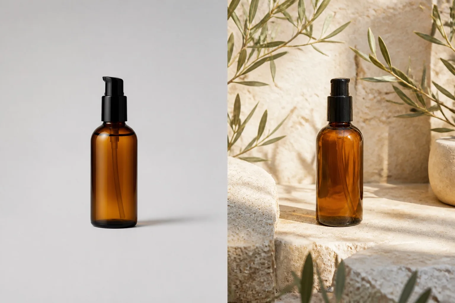 Product photo with a studio background replaced by a sunlit stone setting