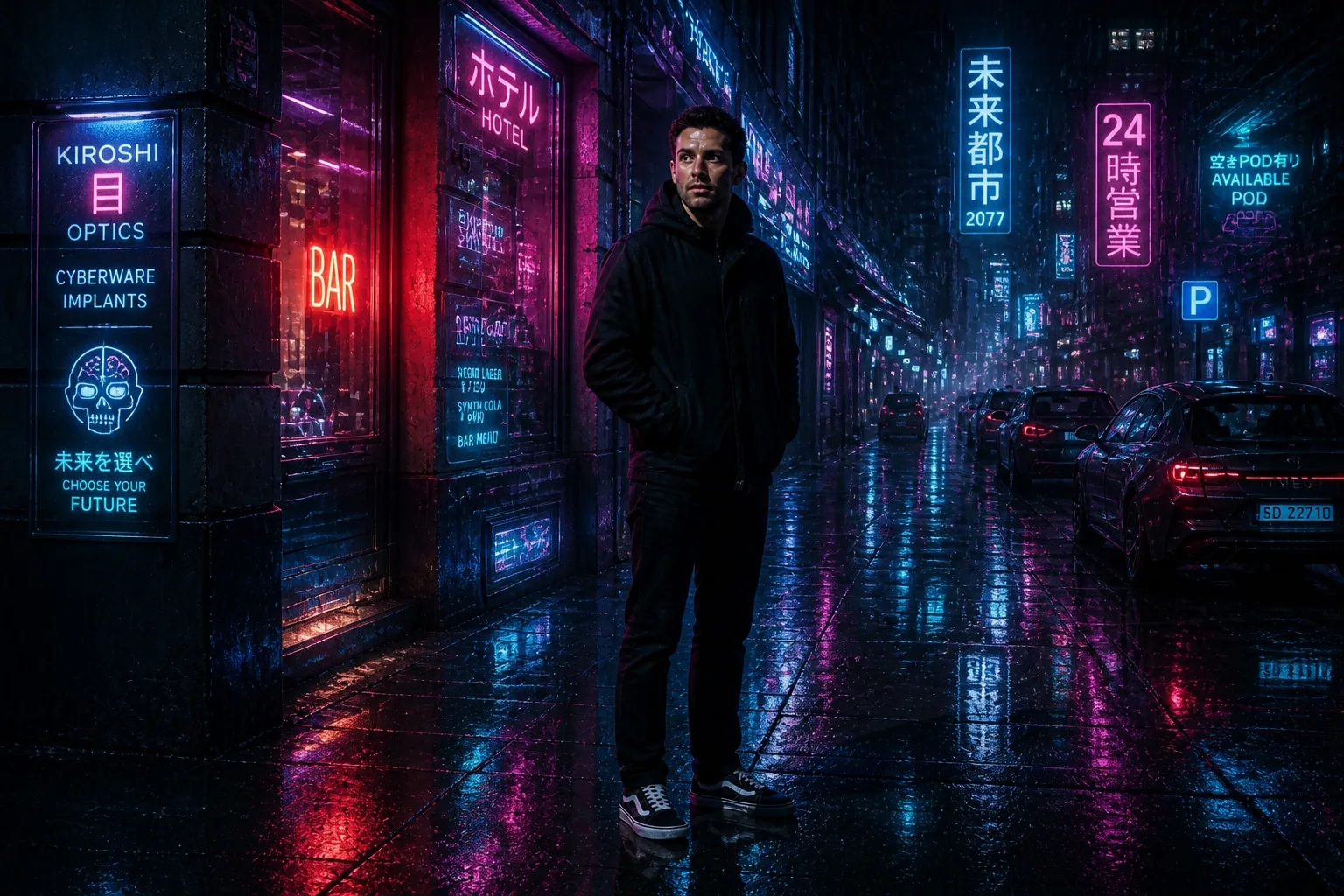 Night street: cyberpunk city — after